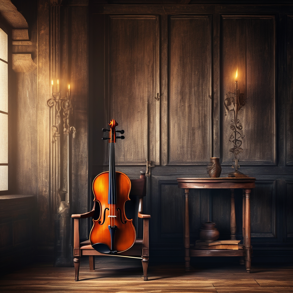 A Violin Resting On A Chair In A Dimly Lit Room Aged Wood Texture Ultr