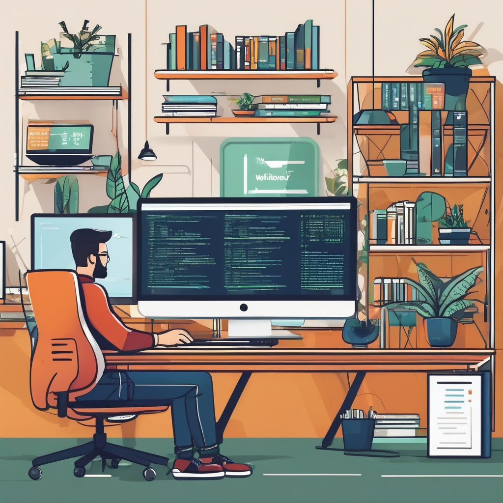 A Web Developer Watching A Php Tutorial Video On One Monitor And Codin