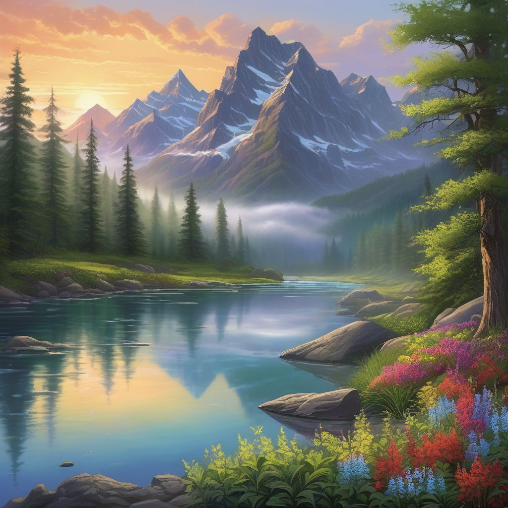 A Wide Mountain Valley With A River Flowing Through It Early Morning F