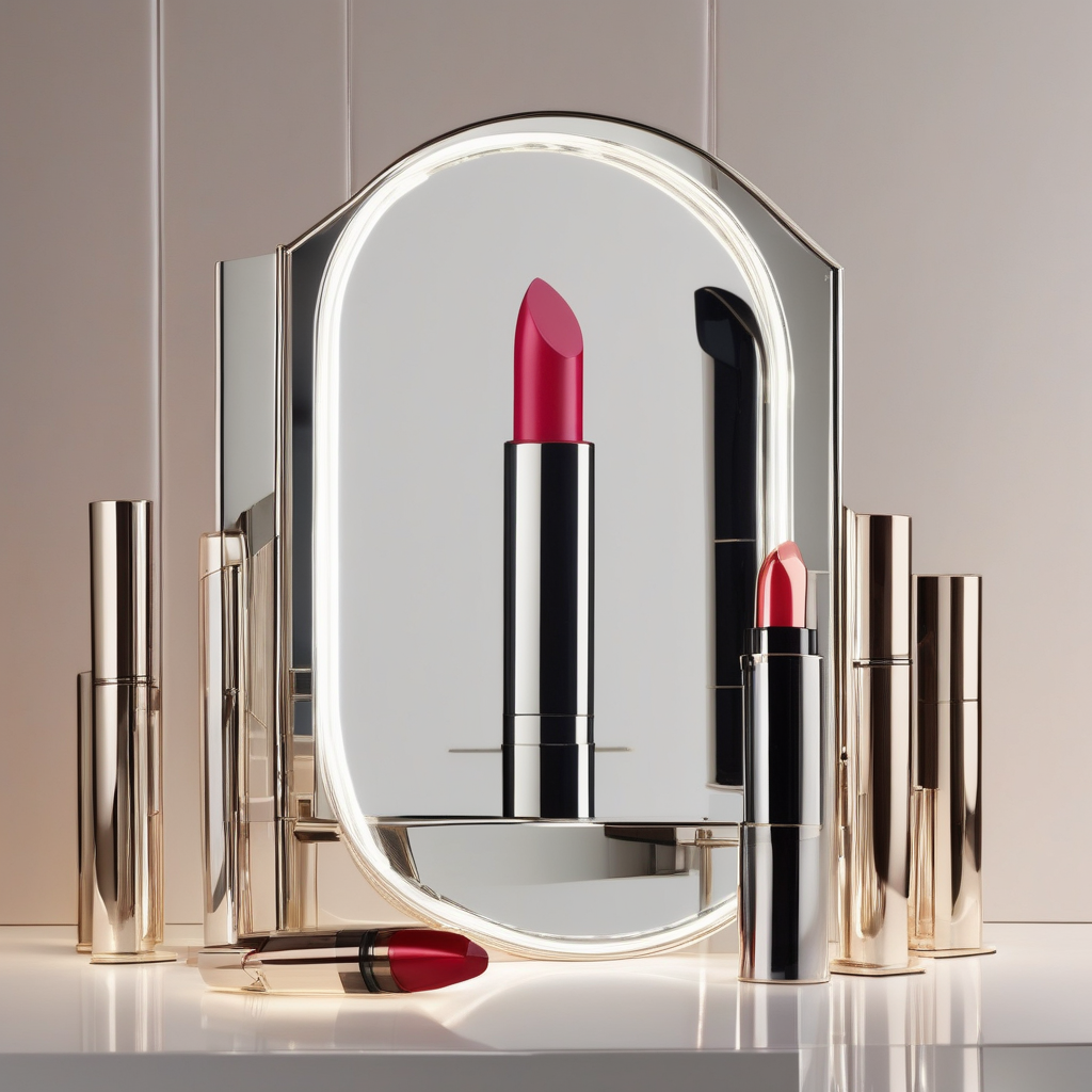 A Woman Applying Lipstick In A Mirror Focus On Hand And Lips Ultra Rea