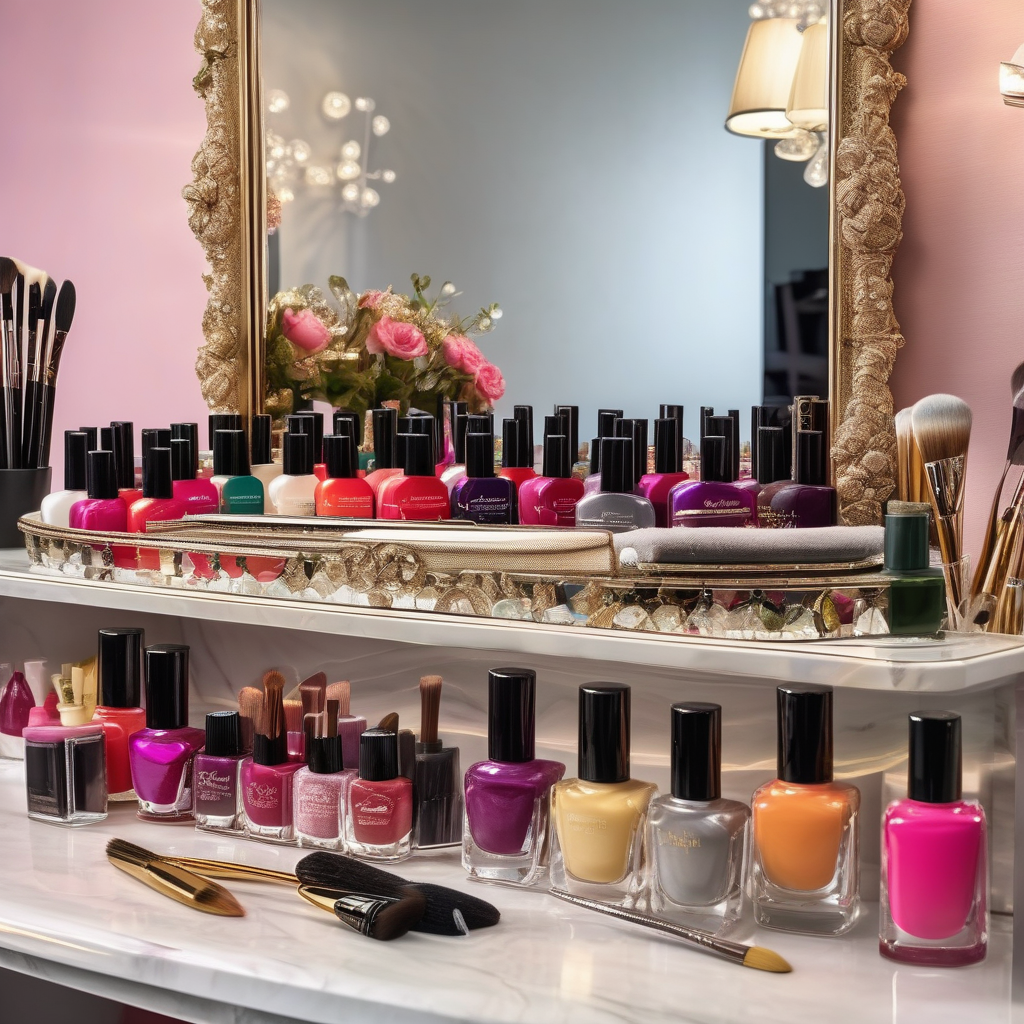 A Woman Painting Her Nails At A Vanity Mirror Reflection And Polish Co
