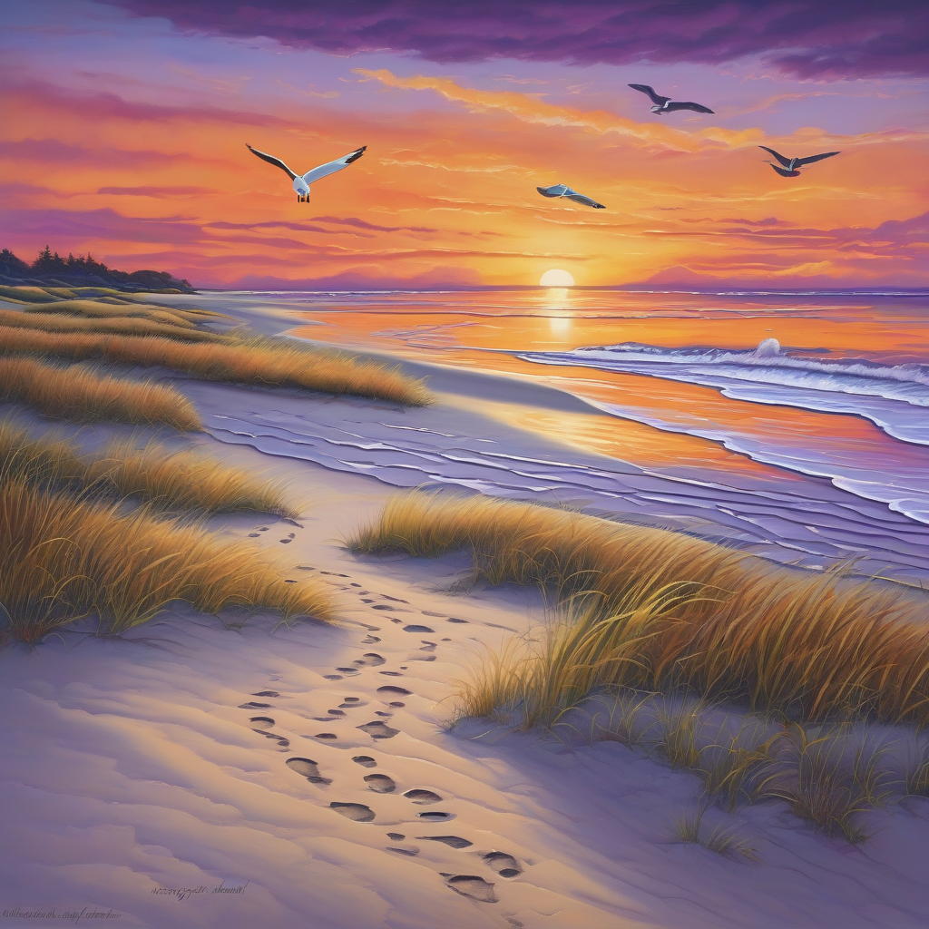 A Woman Running On A Beach At Sunset Wind In Her Hair Footprints In Th