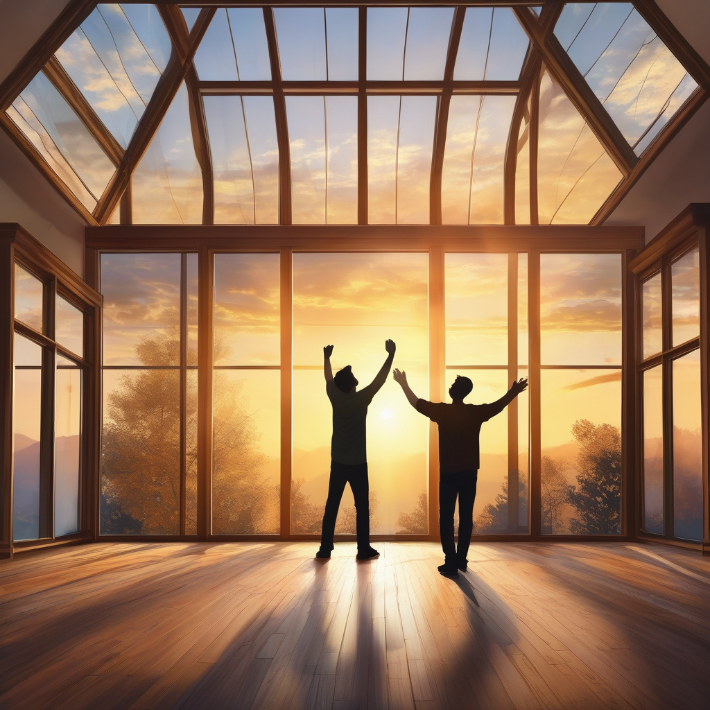 A Woman Stretching By A Large Window During Sunrise Silhouette And Lig