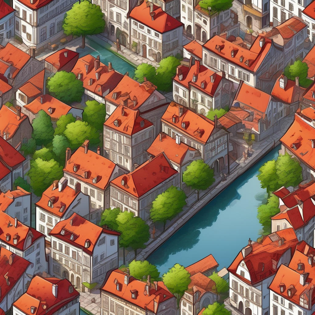 Aerial View Of A Dense European Old Town With Red Rooftops