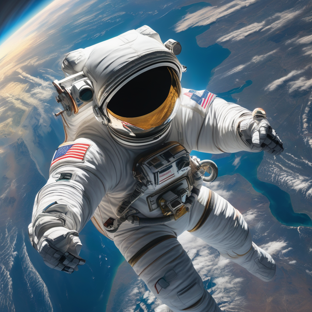 An Astronaut Floating In Space Near The Iss Earth Visible In Backgroun