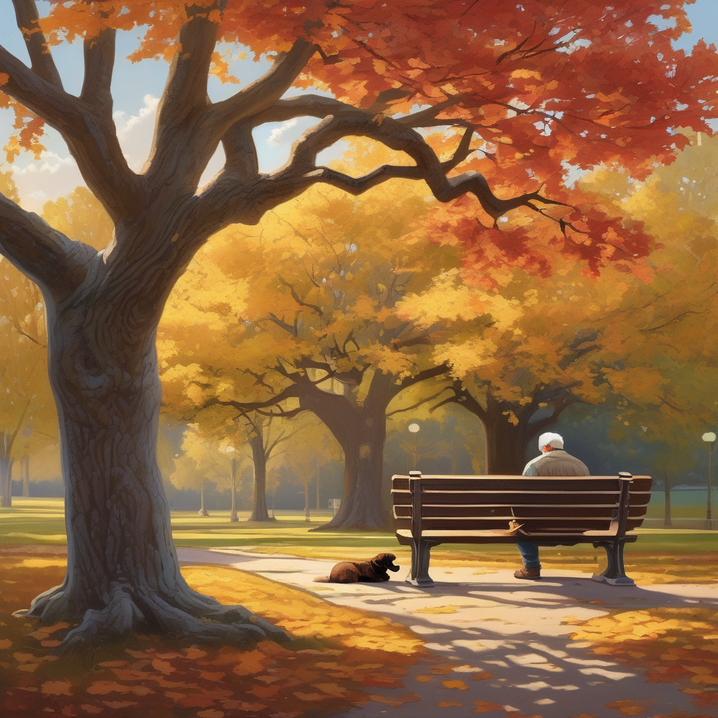 An Elderly Couple Sitting On A Bench In A Park During Autumn Leaves Fa