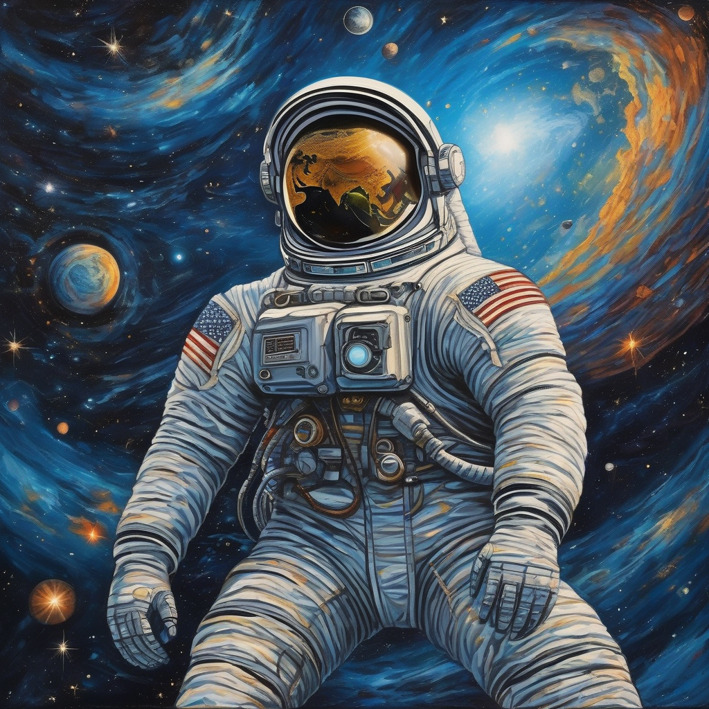 Astronaut Floating In Space Near Earth Stars And Galaxies Behind