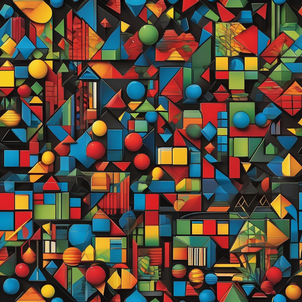 Colorful Geometric Shapes Floating On A Black Background 3d Render