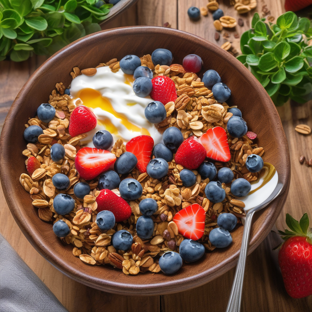Healthy Breakfast Bowl With Granola Berries And Yogurt Vibrant Colors