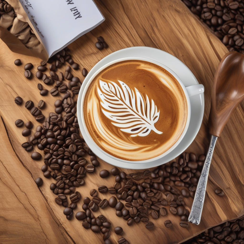 Latte Art In A Ceramic Cup On A Wooden Cafe Table Cozy Atmosphere