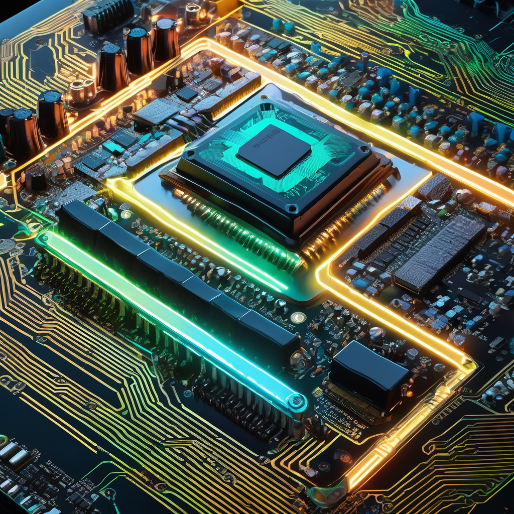 Macro Photo Of A Computer Motherboard With Glowing Circuits Sci Fi Sty