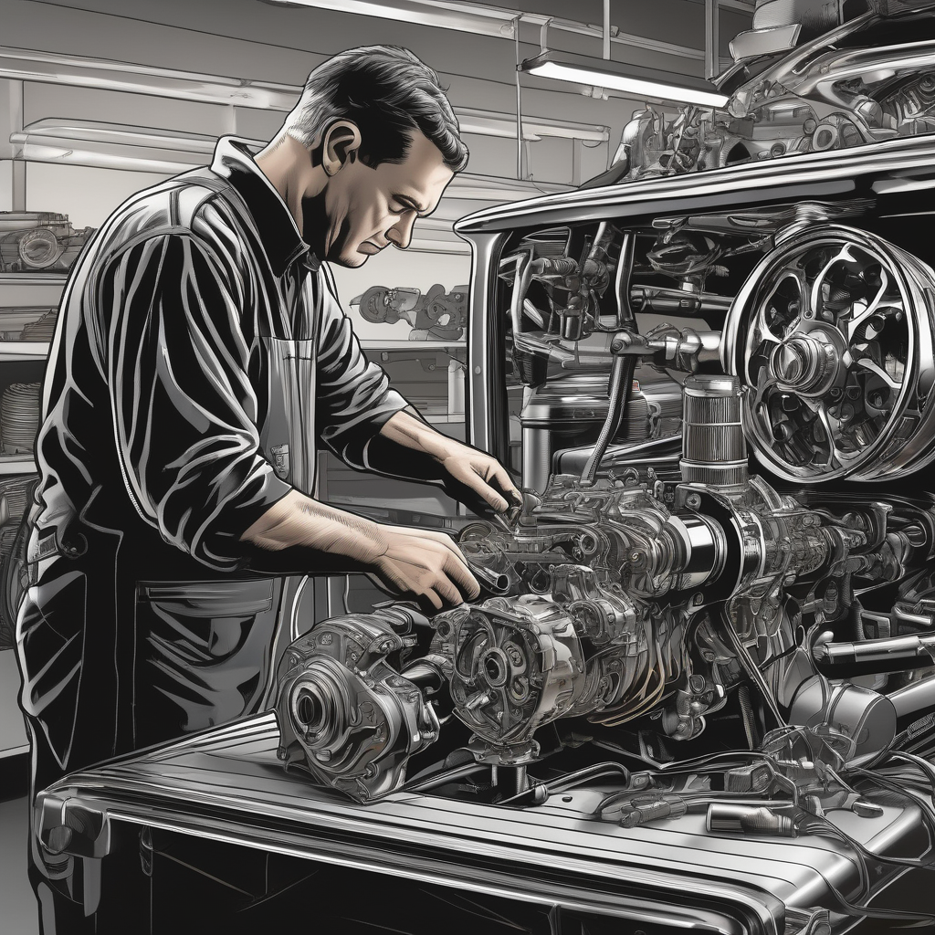 Mechanic Repairing An Engine In A Well Lit Garage Detailed Hands