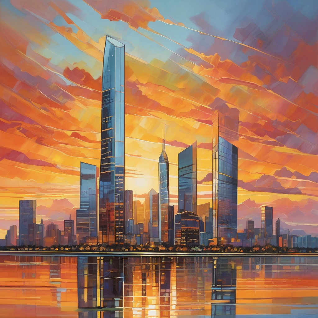 Modern Glass Skyscraper Reflecting The City Skyline Sunrise