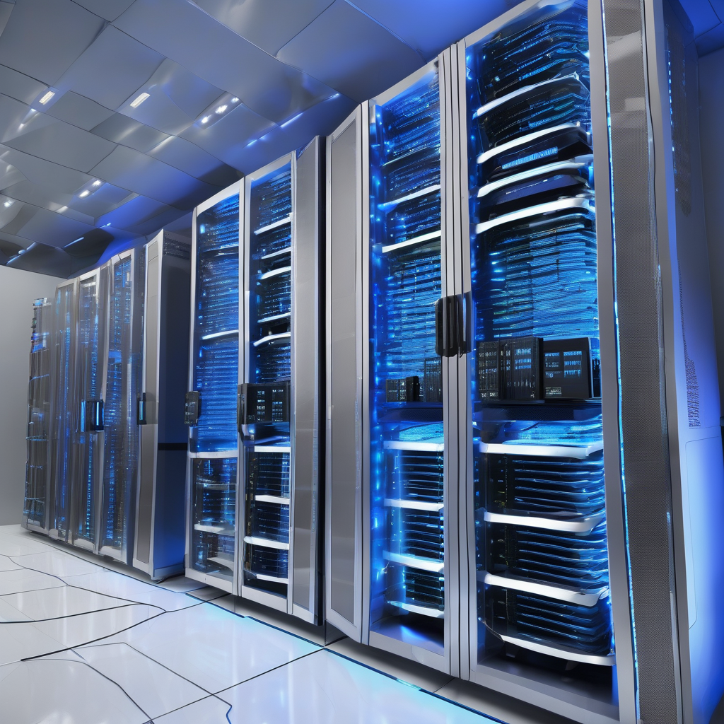 Modern Server Room With Blue Led Lights High Tech Atmosphere