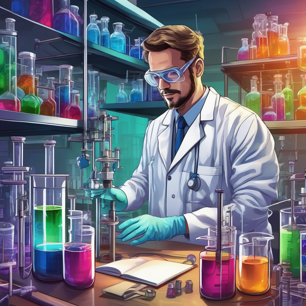 Scientist Mixing Chemicals In A Lab Wearing Safety Goggles