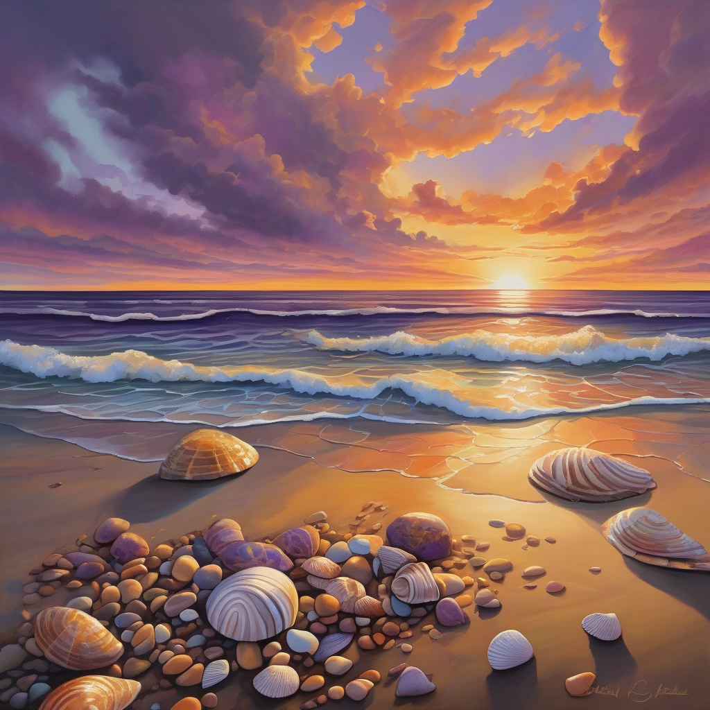 Sunset Over A Calm Ocean With Dramatic Clouds Golden Hour Light Wide A
