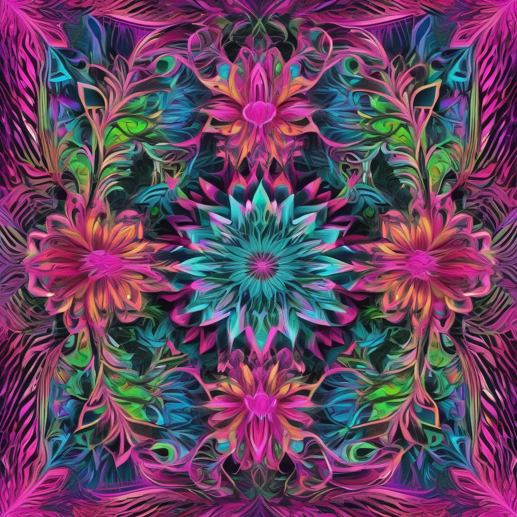 Vibrant Fractal Design In Neon Colors Symmetry And Repetition