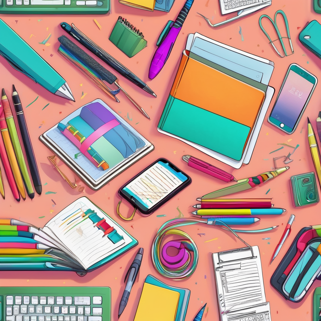 A Clean Flatlay Of Office Supplies Including Pens Notebook And Phone T