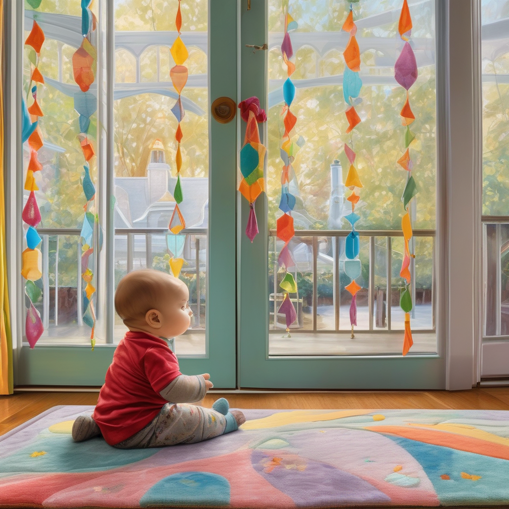 A Baby Touching Its Reflection On A Glass Door