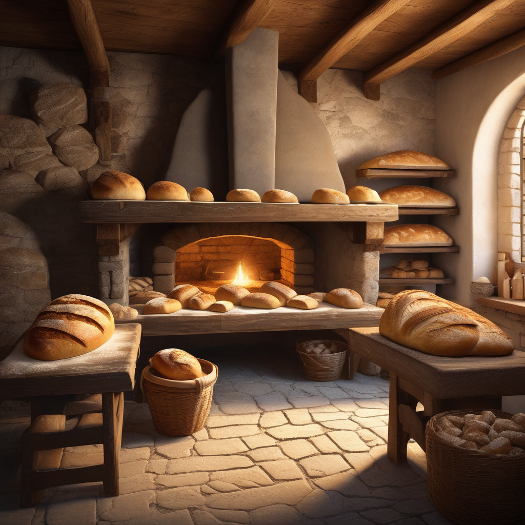 A Baker Placing Bread Into A Stone Oven