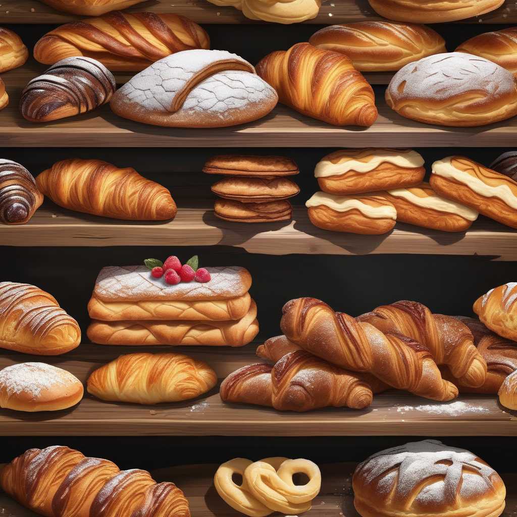 A Bakery Shelf Filled With Fresh Pastries