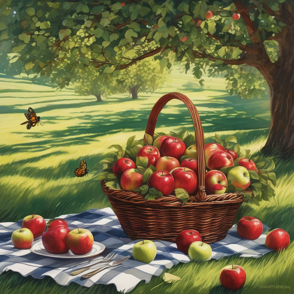 A Basket Of Apples On A Plaid Blanket