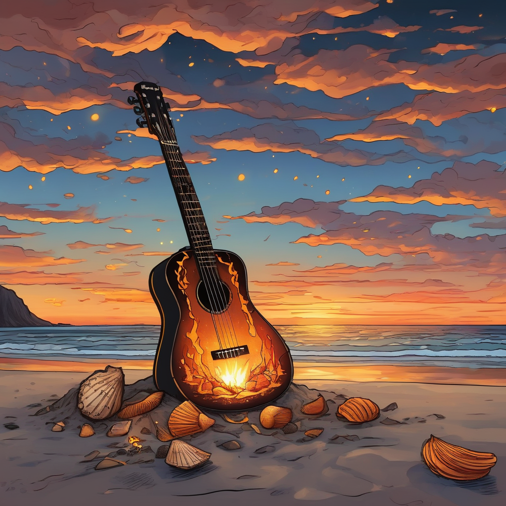 A Bonfire On The Beach With Guitar Music