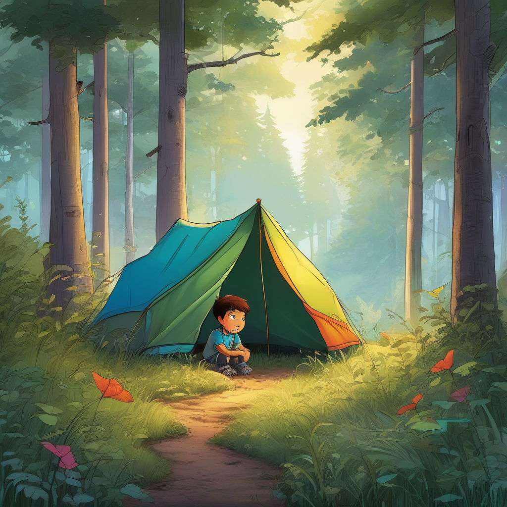 A Boy Peeking Out From A Tent At Dawn
