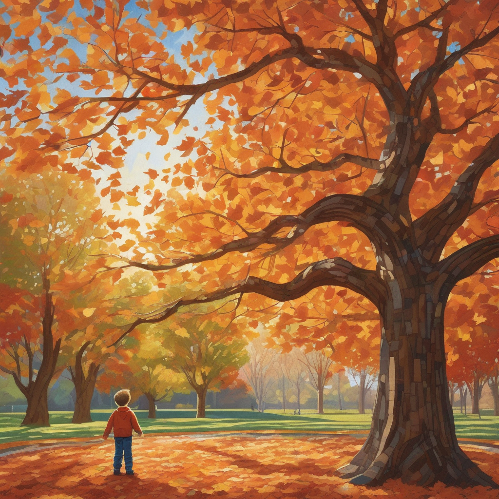A Boy Reaching Up To Catch A Falling Leaf
