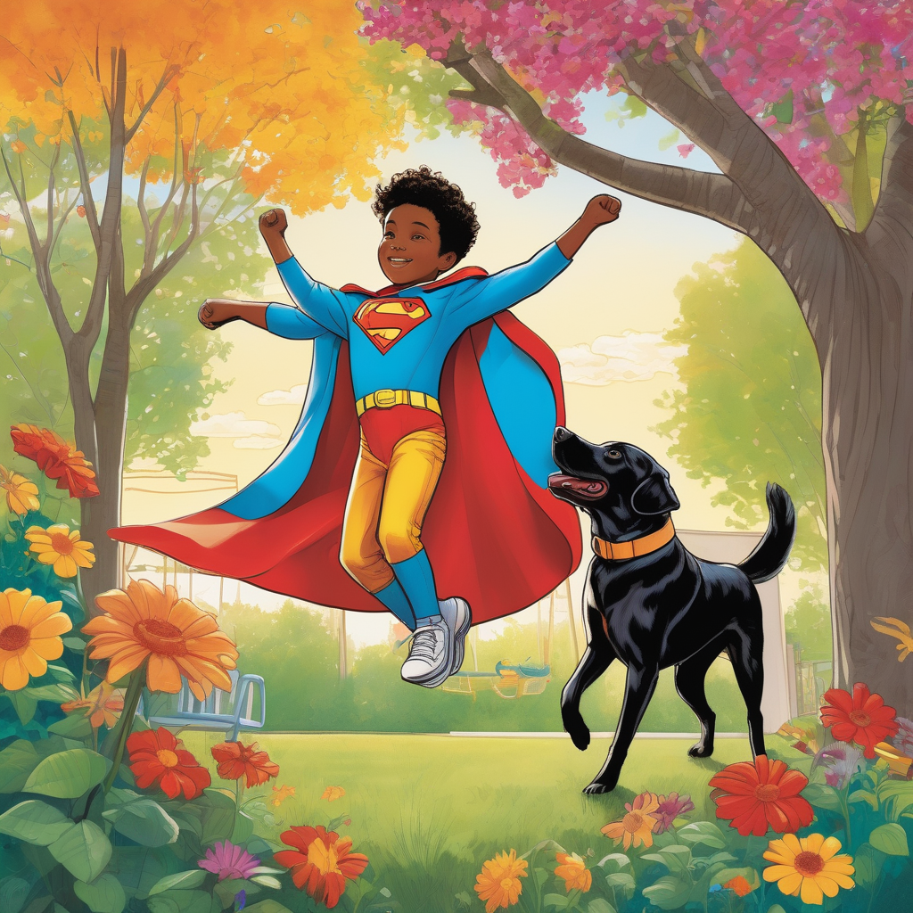 A Boy Wearing Superhero Cape In Backyard