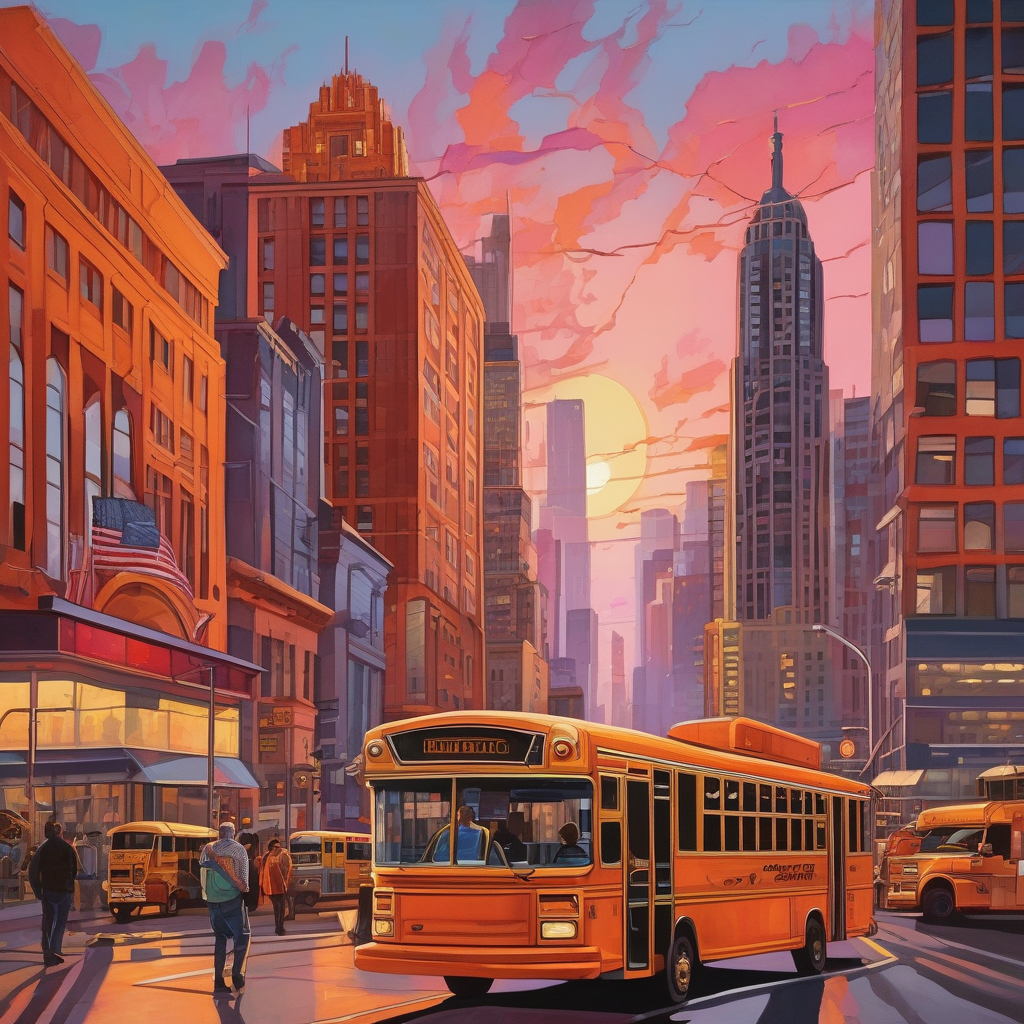A Busy City Intersection In The Golden Hour