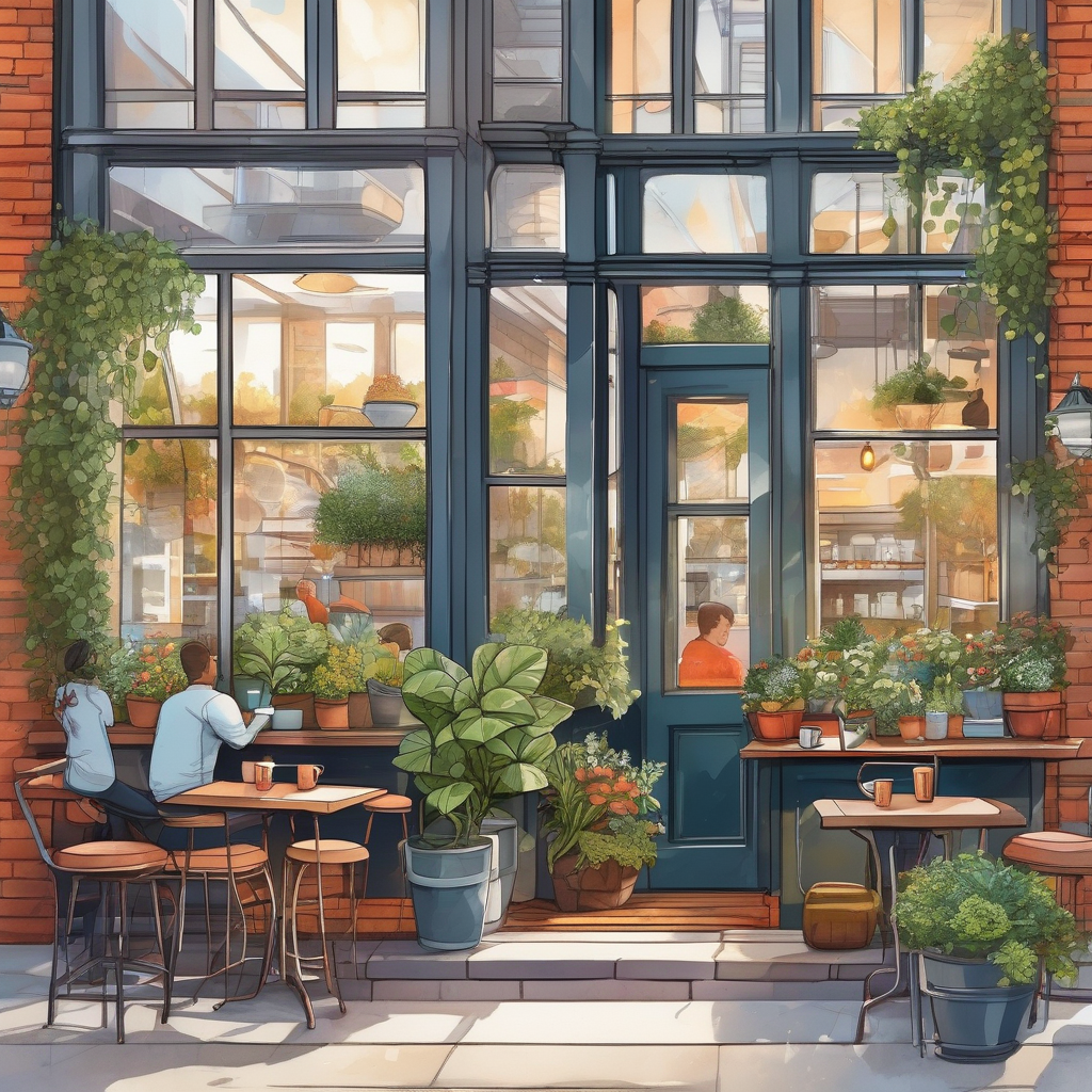A Cafe Window With Reflections Of Passing People