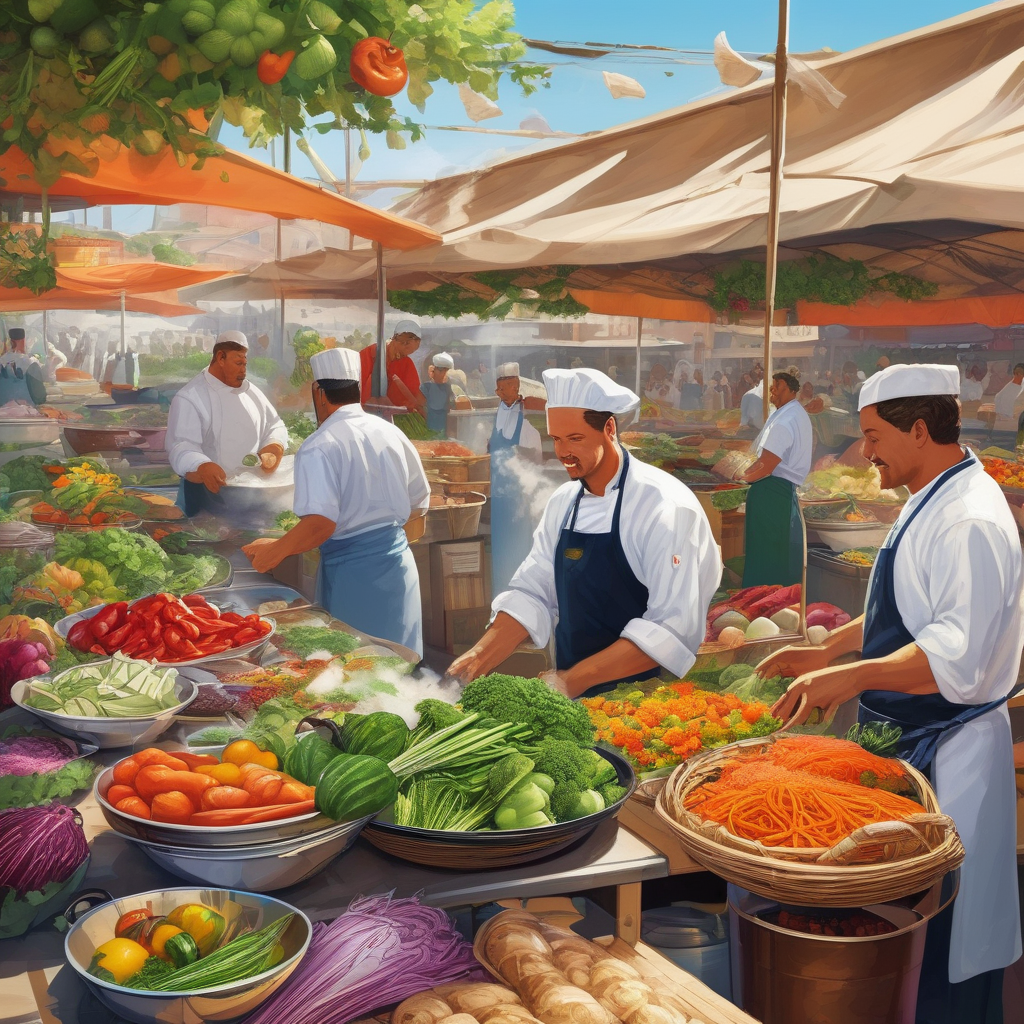 A Chef Serving Food At An Open Market Stall