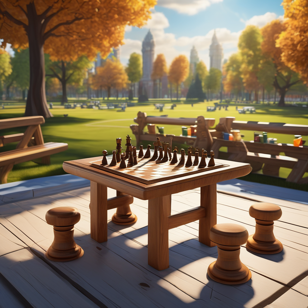 A Chess Game In Progress On A Park Table
