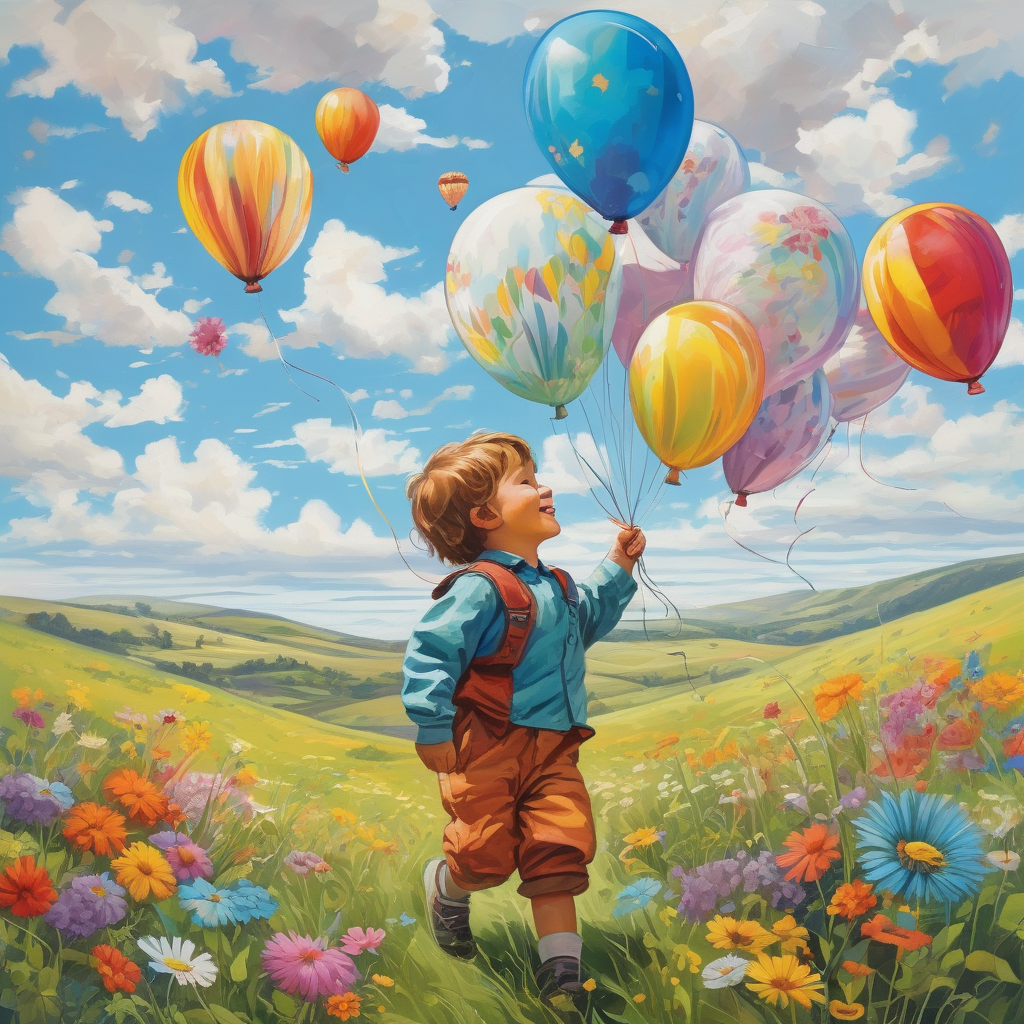 A Child Holding Colorful Balloons In The Wind