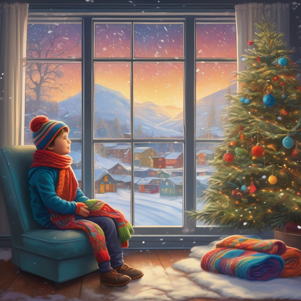 A Child Watching Snowflakes Fall From A Window