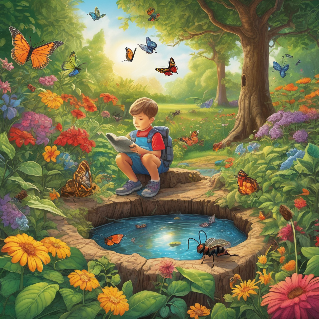 A Child With A Magnifying Glass Exploring The Garden