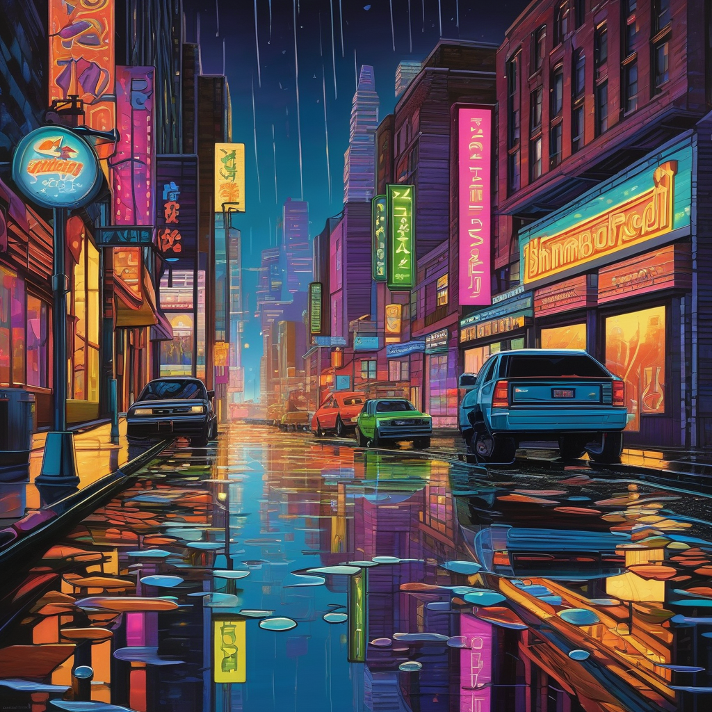 A City Street Reflected In A Puddle After Rain