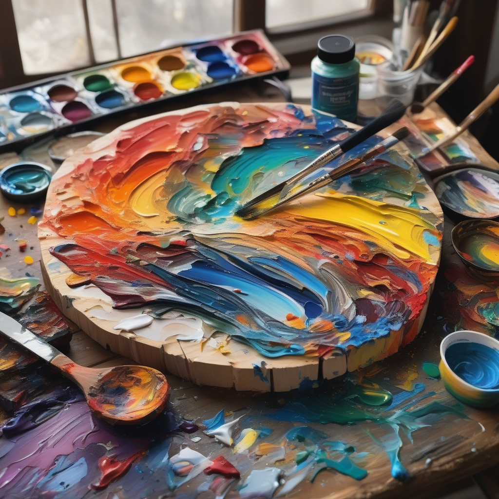 A Close Up Of An Artist Mixing Oil Paints On Palette