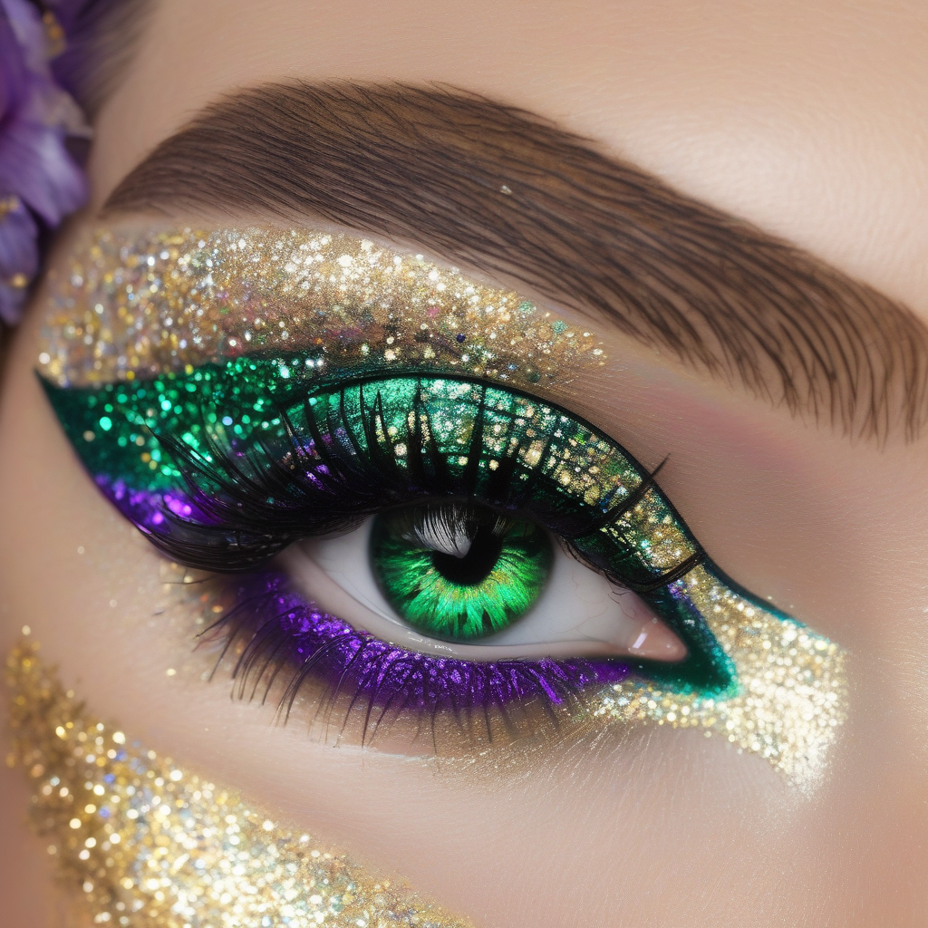 A Close Up Of An Eye With Colorful Makeup