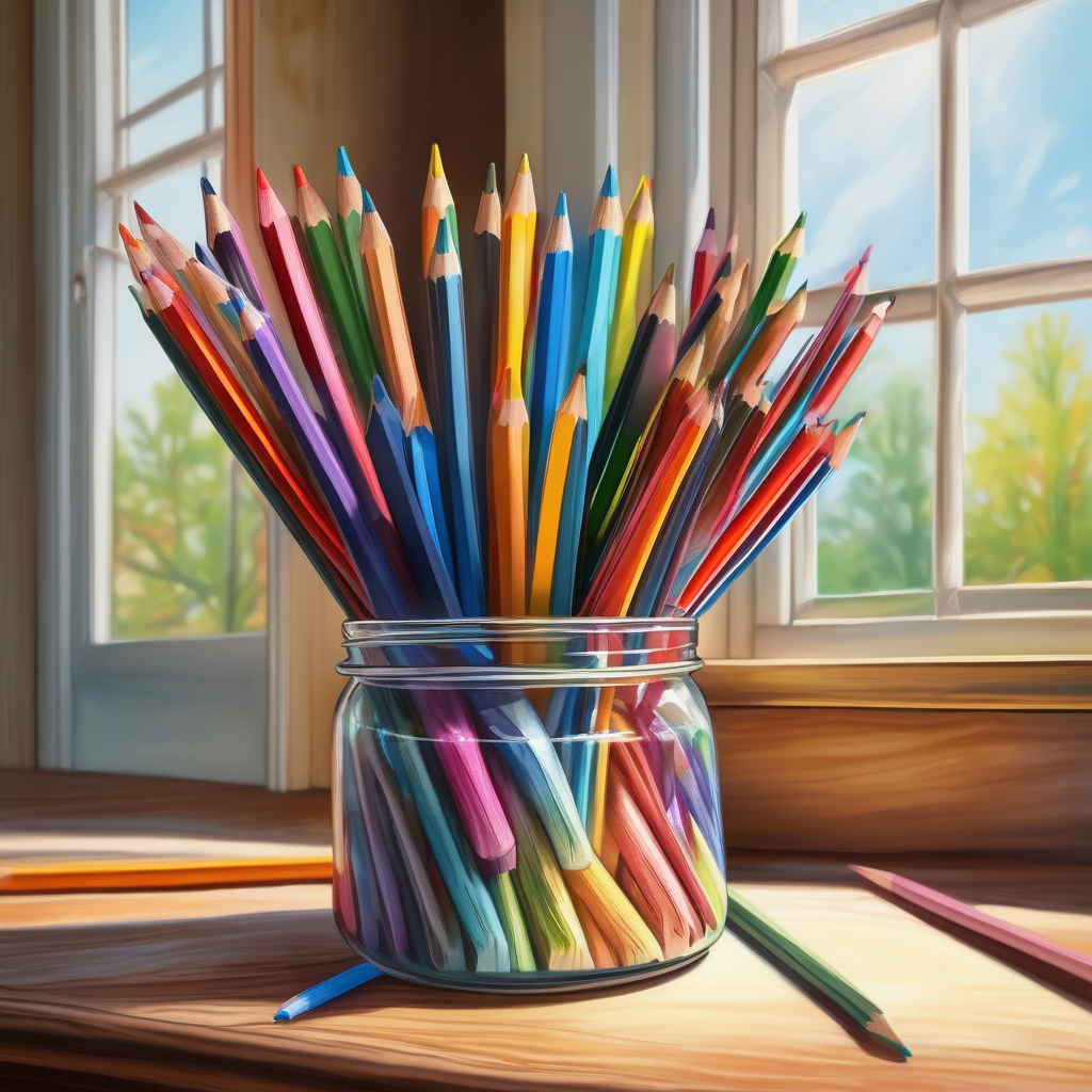 A Close Up Of Colorful Pencils In A Glass Jar
