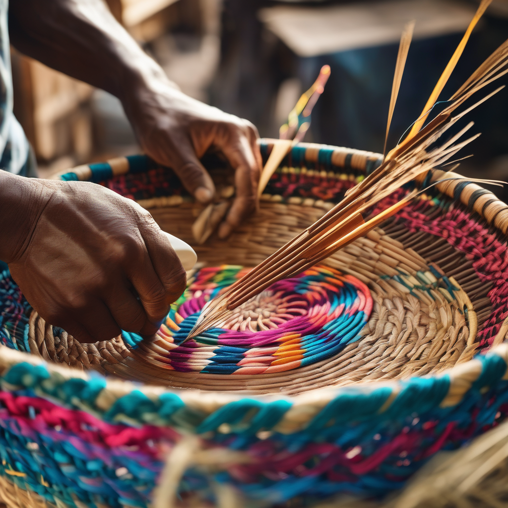 A Close Up Of Hands Weaving A Basket