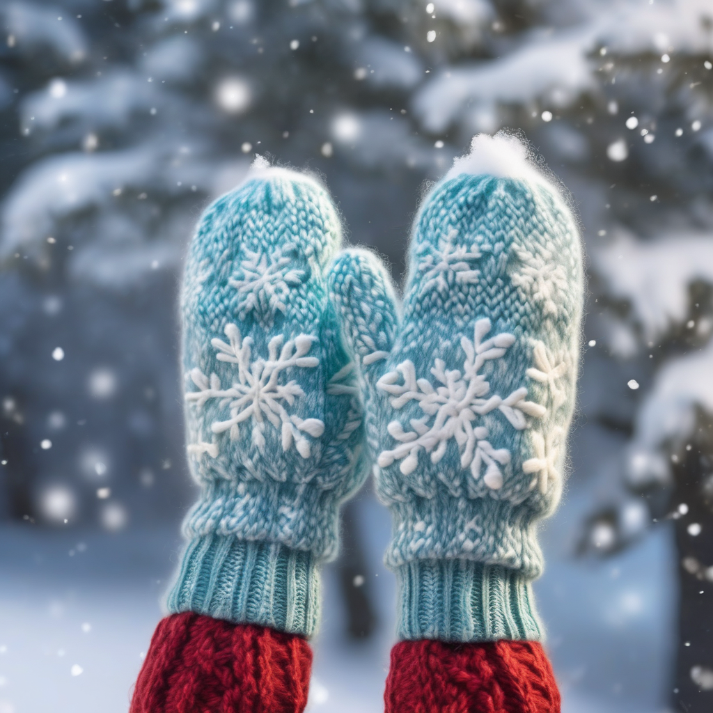 A Close Up Of Knitted Mittens Holding Snow
