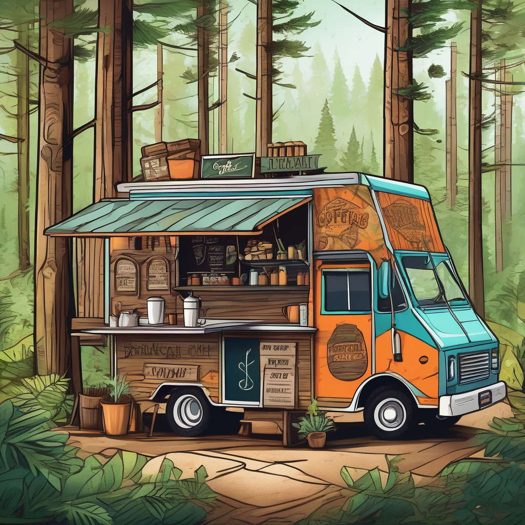 A Coffee Truck Parked By A Forest Trail