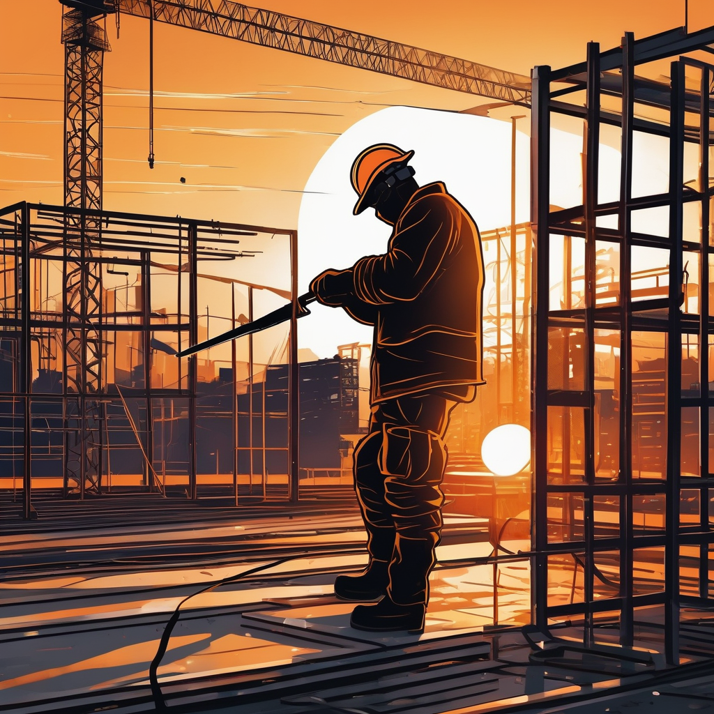 A Construction Worker Welding Metal Beams