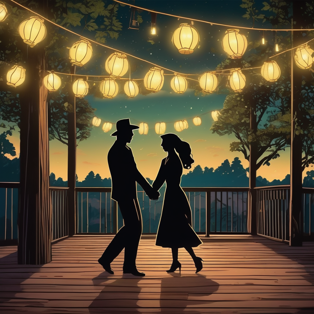 A Couple Dancing Slowly Under String Lights