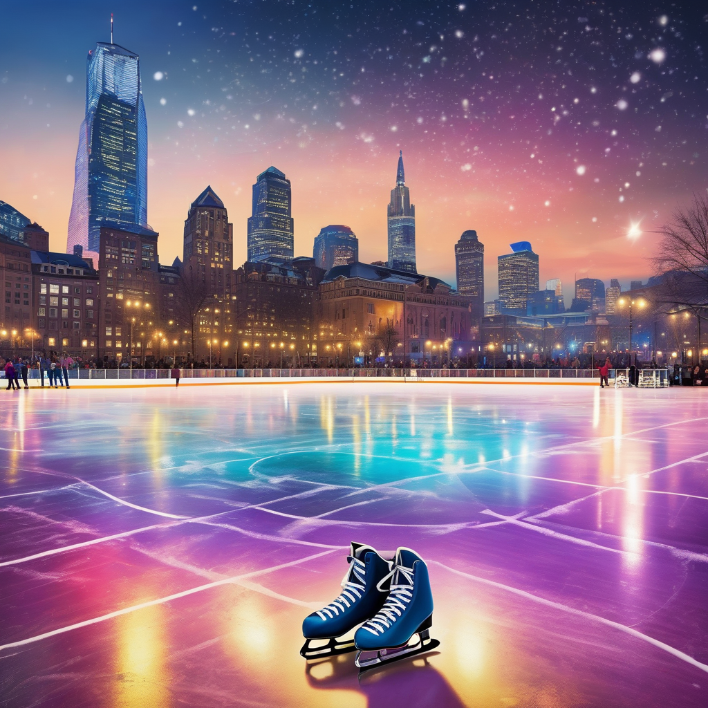 A Couple Ice Skating Under City Lights