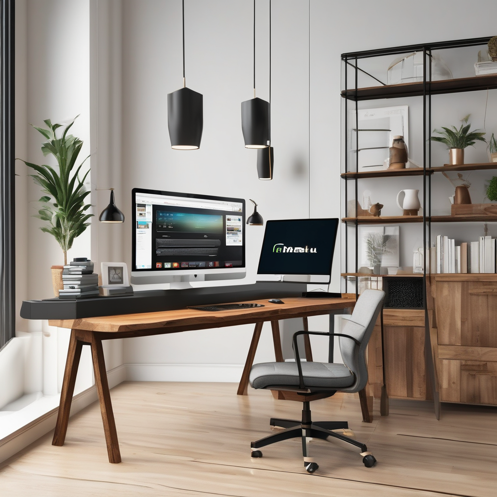 A Clean Workspace With A Large Monitor Showing A Website Layout Soft S