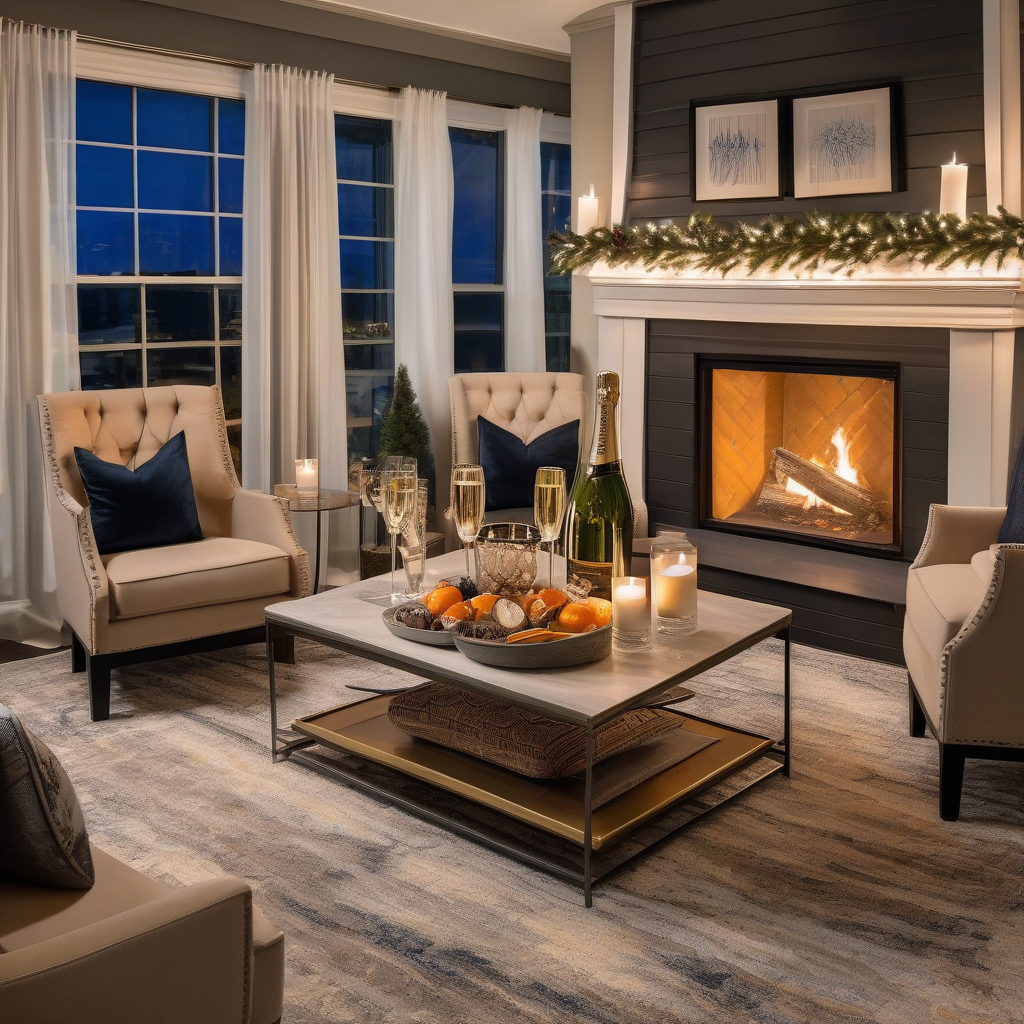 A Couple Toasting With Champagne In Front Of A Fireplace