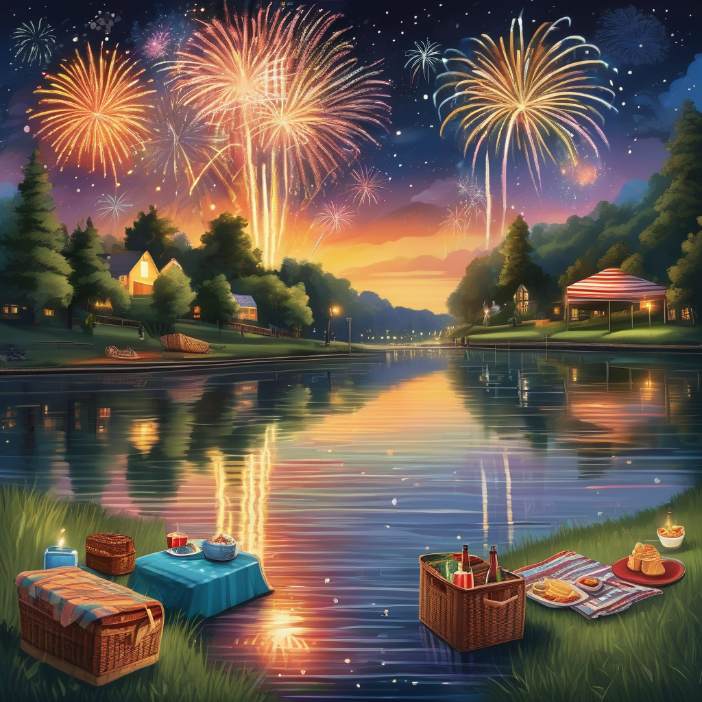 A Couple Watching Fireworks By The River